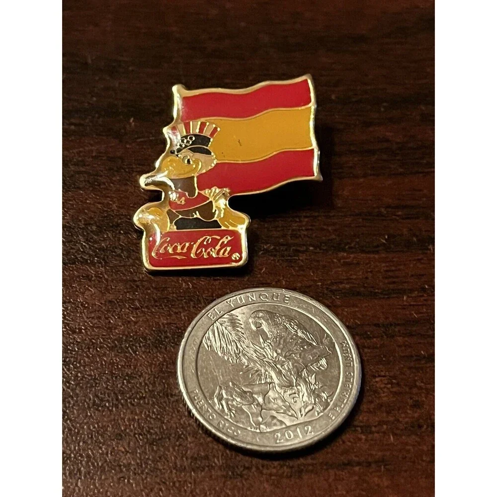 Vintage 1984 Los Angeles Olympics Coca Cola Sam Eagle Spain Flag Lapel‎ Pin
